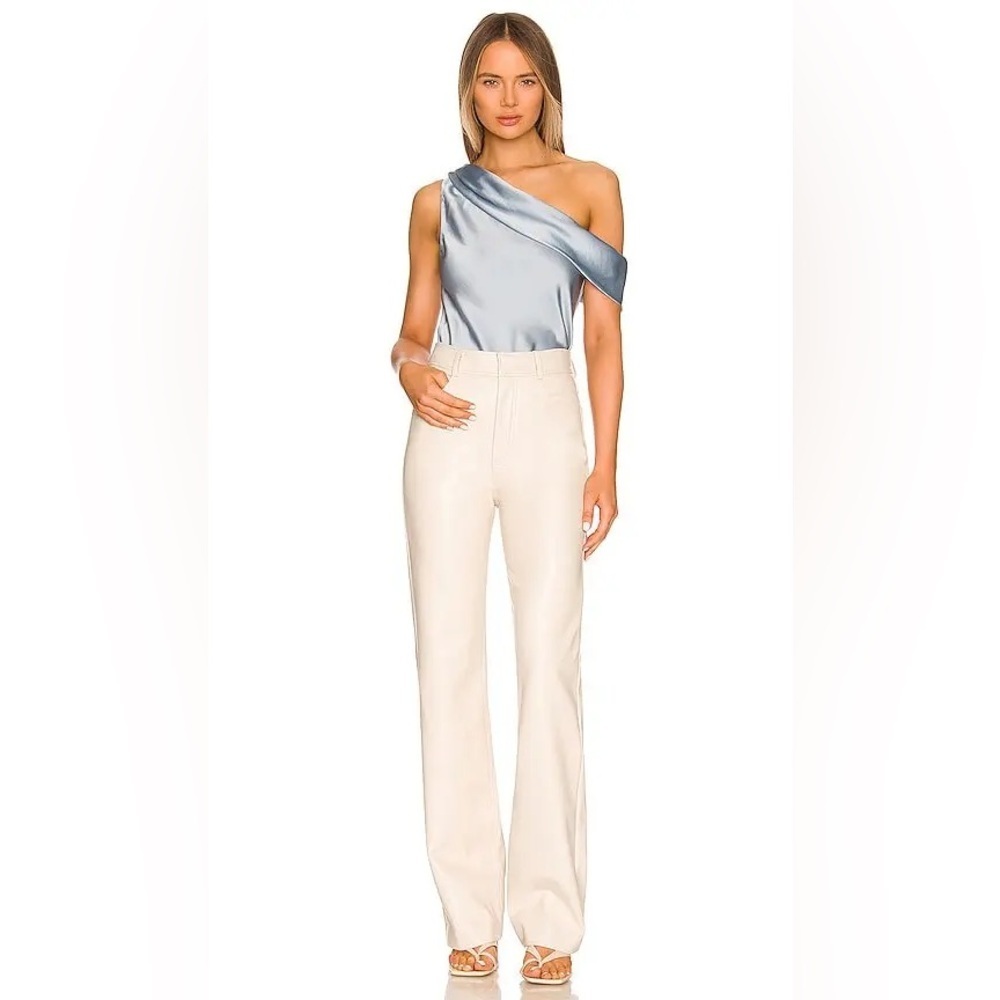 Jonathan Simkhai Lexy One Shoulder Silk Top Slate NWT S